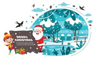 Christmas Greeting Card Design With Cartoon Characters vector