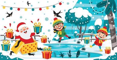 Christmas Greeting Card Design With Cartoon Characters vector