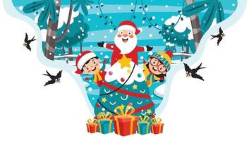 Christmas Greeting Card Design With Cartoon Characters vector