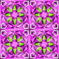 This is a polygonal green and purple crystal kaleidoscope pattern in the form of a flower vector