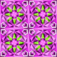 This is a polygonal green and purple crystal kaleidoscope pattern in the form of a flower vector