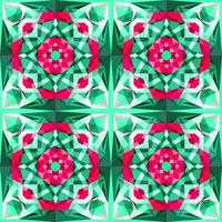This is a polygonal green and purple crystal kaleidoscope pattern in the form of a violet flower vector