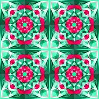 This is a polygonal green and purple crystal kaleidoscope pattern in the form of a violet flower vector