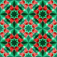 This is a polygonal green and red crystal kaleidoscope pattern in the form of a pomegranate vector