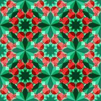 This is a polygonal green and red crystal kaleidoscope pattern in the form of a pomegranate vector