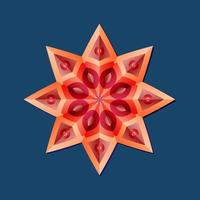 This is a red geometric polygonal mandala in the form of a star with an oriental floral pattern vector