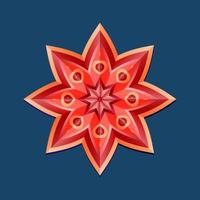 This is a red geometric polygonal mandala in the form of a star with an oriental floral pattern vector