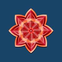 This is a red geometric polygonal mandala in the form of a star with an oriental floral pattern vector