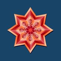 This is a red geometric polygonal mandala in the form of a star with an oriental floral pattern vector