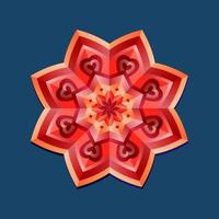 This is a red geometric polygonal mandala in the form of a star with an oriental floral pattern vector