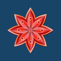 This is a red geometric polygonal mandala in the form of a star with an oriental floral pattern vector