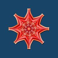 This is a red geometric polygonal mandala in the form of a star with an oriental floral pattern vector