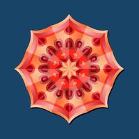 This is a red geometric polygonal mandala with a floral pattern vector