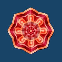 This is a red geometric polygonal mandala with a floral pattern vector