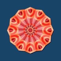 This is a red geometric polygonal mandala with a floral pattern vector