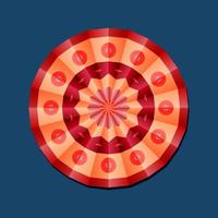 este es un mandala poligonal geométrico rojo con un patrón floral vector