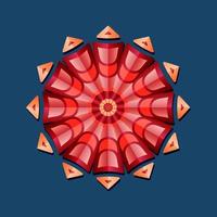 This is a red composite geometric polygonal mandala with an oriental floral pattern vector