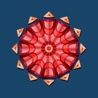 This is a red composite geometric polygonal mandala with an oriental floral pattern vector