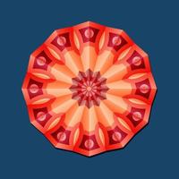 This is a red geometric polygonal mandala with a floral pattern vector