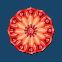 This is a red geometric polygonal mandala with a floral pattern vector