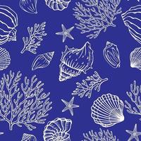 Seamless pattern with seashells corals and starfishes Marine background vector