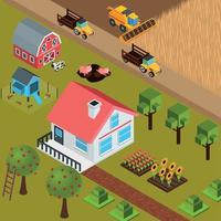 Farm Isometric Background Vector Illustration