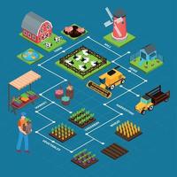 Ilustración de vector de diagrama de flujo isométrico de granja