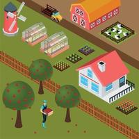 Farm Isometric Background Vector Illustration