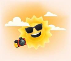 Cute sun character with digital camera vector