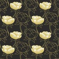 Seamless pattern with gold peonies on a black background vector