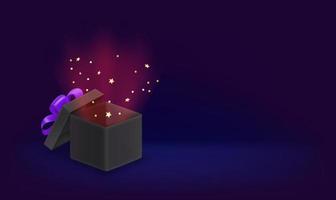 Opened magic box with stars and glow vector