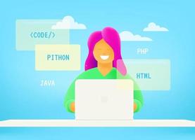 Web developer working via internet vector