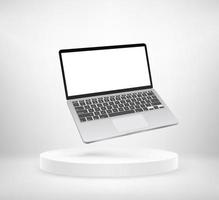 Modern laptop on round stage vector