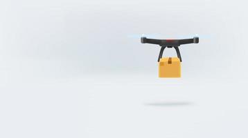 Modern drone with the box. Delivery service banner with copy space. vector