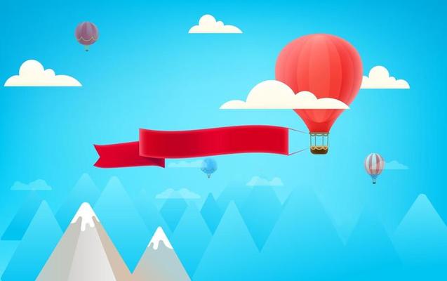 Red air balloon with big advertising banner