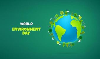 World environment day. The Earth with trees and clouds. Cartoon style 3d illustration. Plasticine effect vector