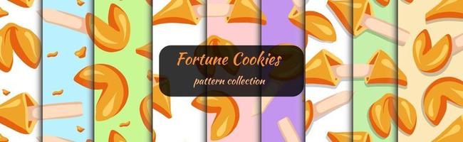 Fortune cookies set of seamless patterns drawn in cartoon style vector