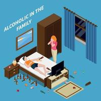 Family Problems Alcoholism Isometric Composition Vector Illustration