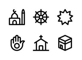 Conjunto simple de iconos de líneas vectoriales relacionadas con la religión vector