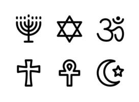 Conjunto simple de iconos de líneas vectoriales relacionadas con la religión vector