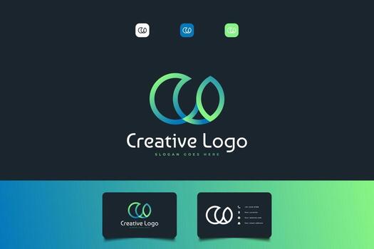 Abstract Initial Letter C and O Logo with Linked Concept in Blue and Green Gradient vector