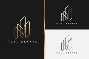 Real Estate Logo in Gold Gradient with Line Style vector