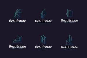 conjunto de logotipo de construcción o construcción inmobiliaria con estilo de línea en un concepto moderno y minimalista vector