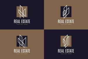 conjunto de logotipo de construcción o construcción inmobiliaria con estilo de línea en un concepto simple y minimalista vector