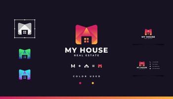 Initial Letter M Logo with House Concept in  Orange Gradient vector