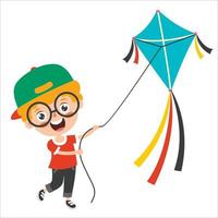 Kid Playing With A Colorful Kite vector