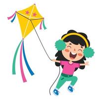 Kid Playing With A Colorful Kite vector