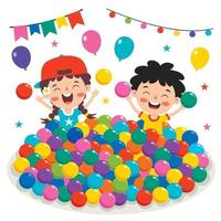 Funny Kids Playing With Colorful Balls vector