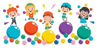 niños divertidos jugando con bolas de colores vector