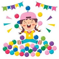 Funny Kid Playing With Colorful Balls vector